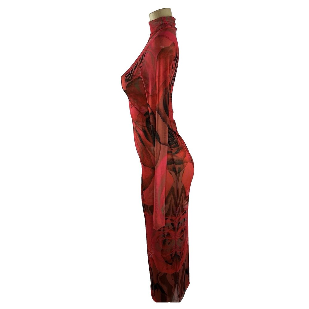 AFRM Shailene Dress Size S Midi Mesh Black Red Rose Dark Romance Whimsigoth - Picture 10 of 11